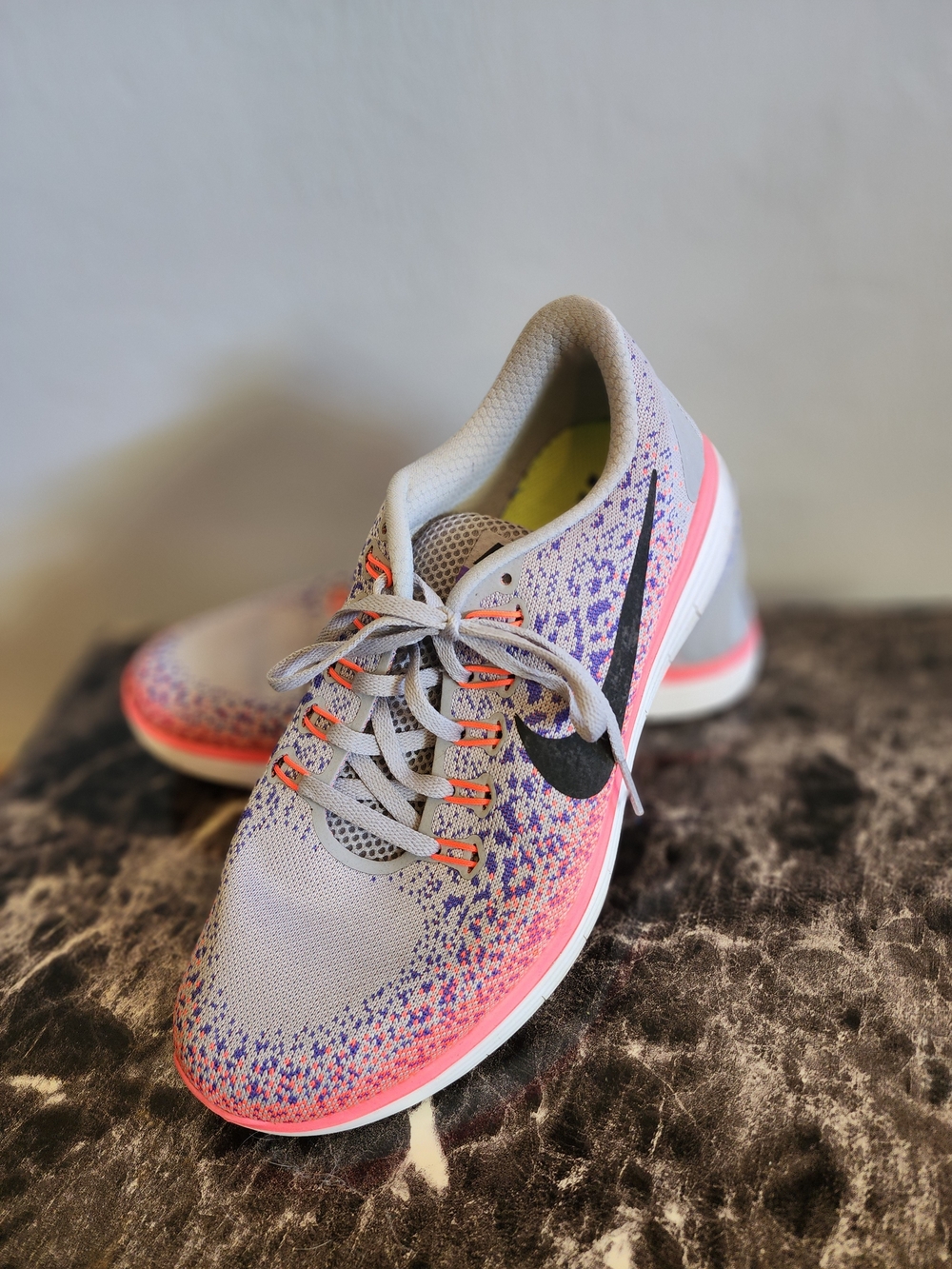 Nike Women's Light Purple Leopard Sneakers With Bright Orange Detail